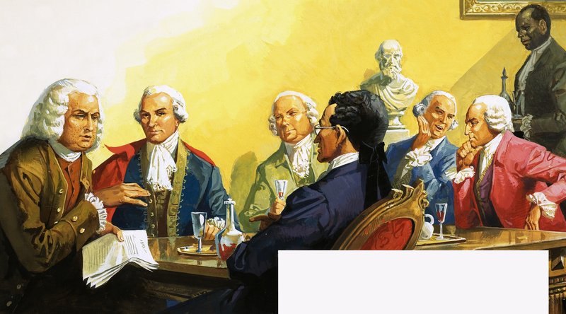 Ele pintou um quadro com palavras: James Boswell no clube literário de English School