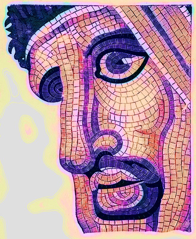 Cabeça em mosaico, da batalha de Issus, ilustração do ornamento histórico por James Ward, publicado em 1897 (imagem digital aprimorada) de English School