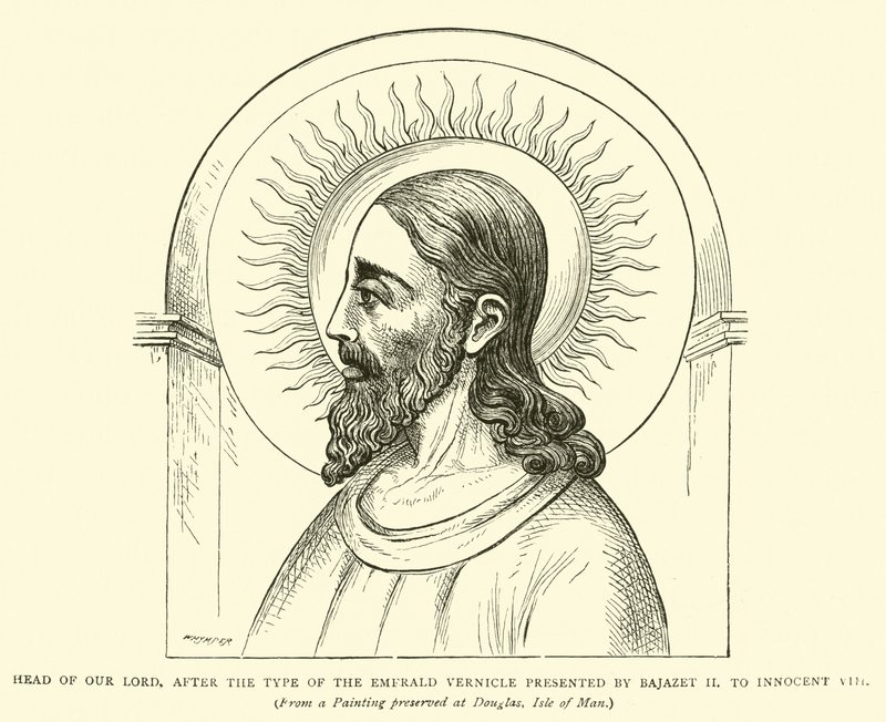 Cabeça de Nosso Senhor, depois do tipo do verniz de esmeralda apresentado por Bajazet II a Inocêncio VIII de English School