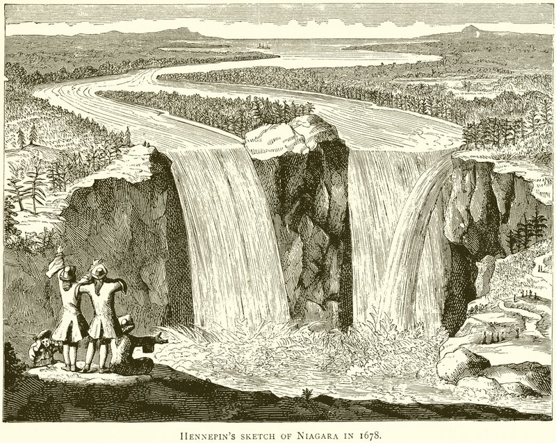Esboço de Hennepins de Niagara em 1678 de English School