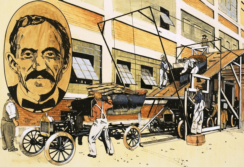 Henry Ford e sua primeira linha de produção de 1908 de English School