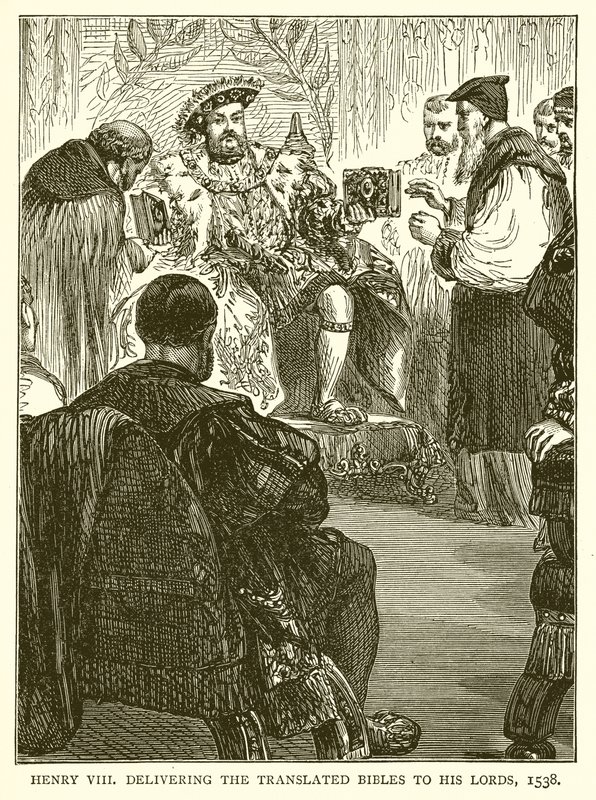 Henrique VIII entregando as Bíblias Traduzidas aos seus Lordes, 1538 de English School