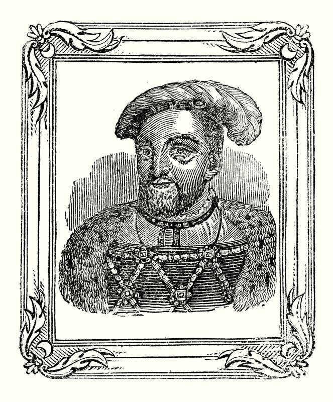 Henrique VIII nasceu em 1490, foi coroado em 1509 e morreu em 1547 (gravura) de English School