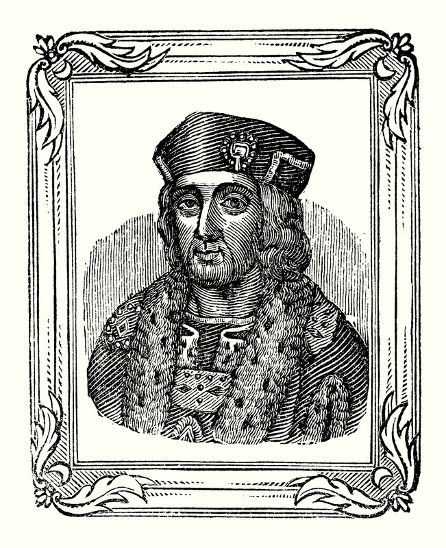 Henrique VII nasceu em 1457, foi coroado em 1485, e morreu em 1509 (gravura). de English School