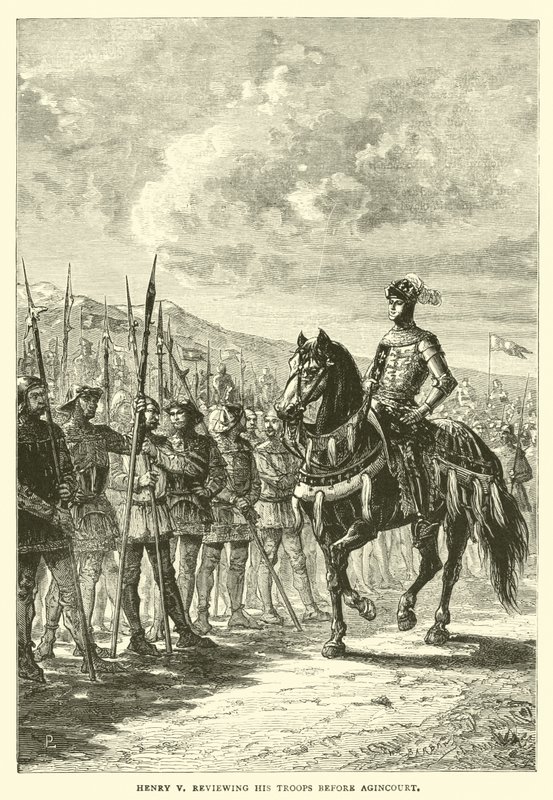 Henry V revendo suas tropas antes de Agincourt de English School
