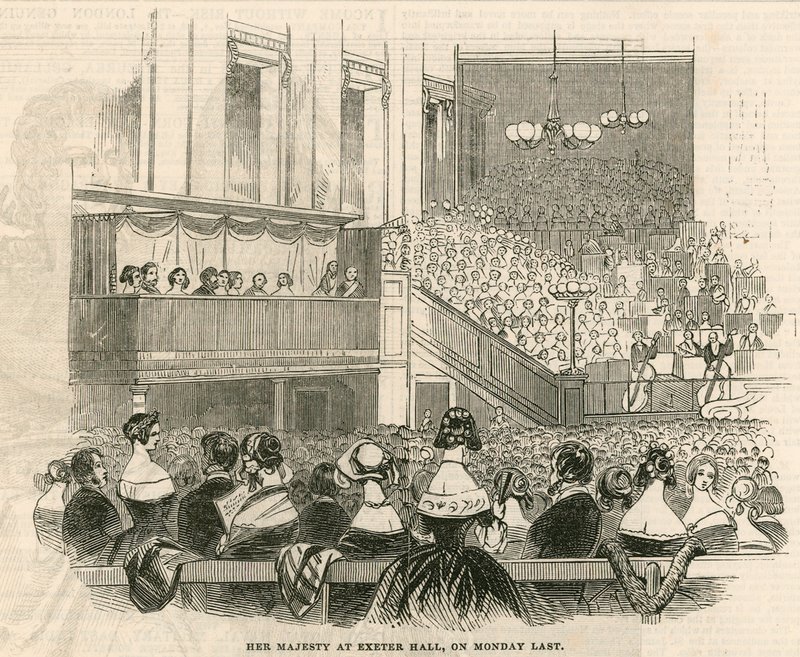 Sua Majestade a Rainha Victoria em Exeter Hall, Strand, Londres de English School