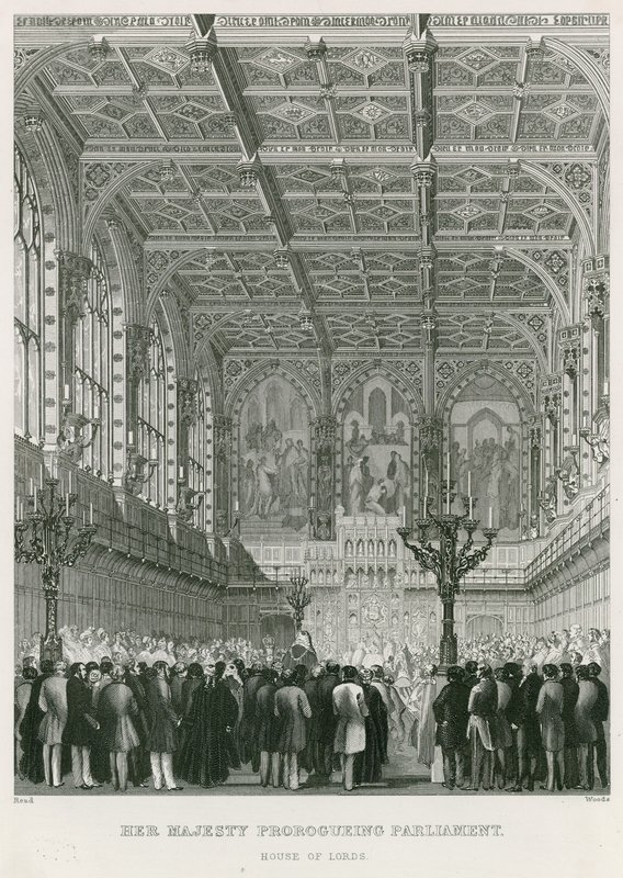 Sua Majestade proroga o Parlamento, a Câmara dos Lordes de English School