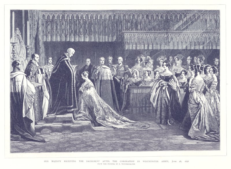 Sua Majestade recebendo o Sacramento após a Coroação na Abadia de Westminster, 28 de junho de 1838 de English School