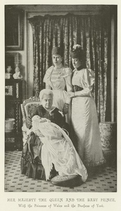 Sua Majestade a Rainha e o Pequeno Príncipe, com a Princesa de Gales e a Duquesa de York de English School