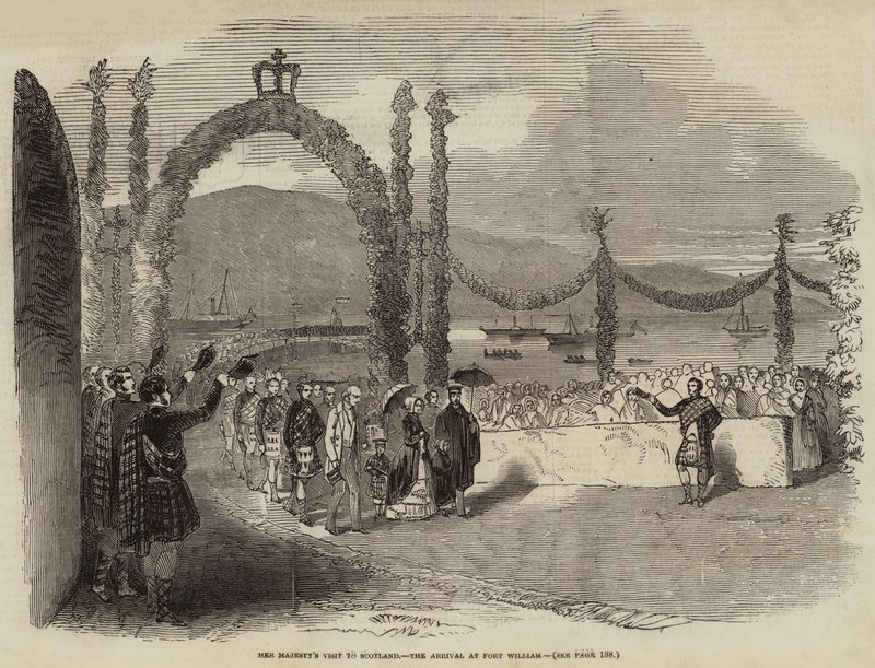 A Visita de Sua Majestade à Escócia, a Chegada a Fort William (gravura) de English School