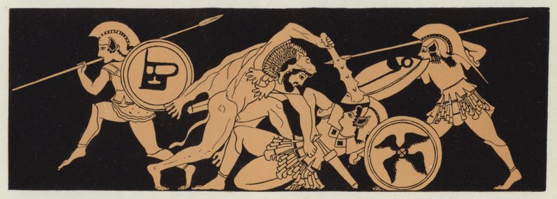 Hércules a segurar o cinto de Pentesiléia, rainha das Amazonas (litografia a cores) de English School