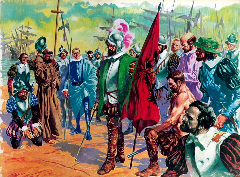 Hernando Cortes chegando ao México em 1519 de English School
