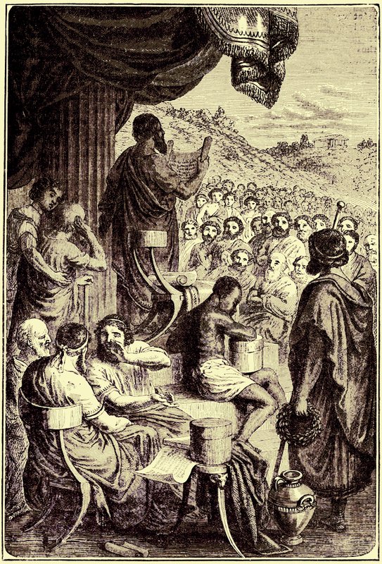 Herodotos lendo sua história em um festival público, ilustração da história ilustrada do mundo, publicado c.1880 (imagem digital reforçada) de English School
