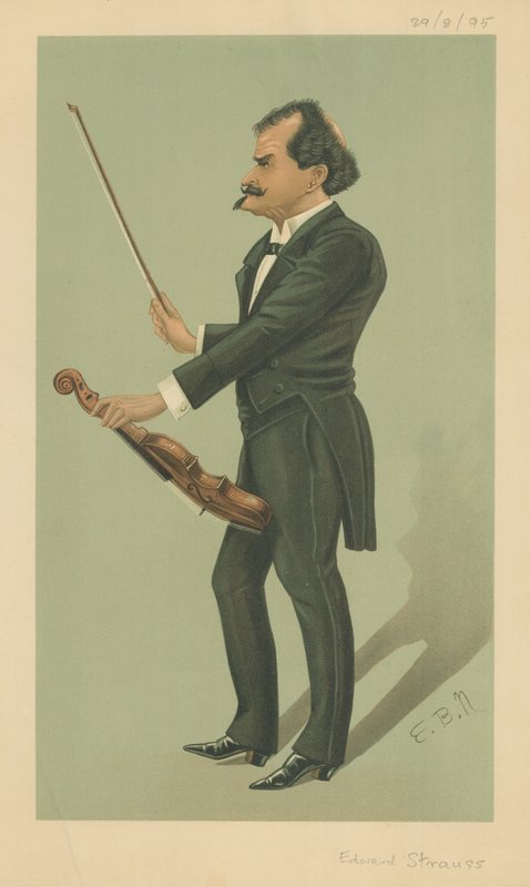 Herr Eduard Strauss, 29 de agosto de 1895, desenho animado da Vanity Fair de English School