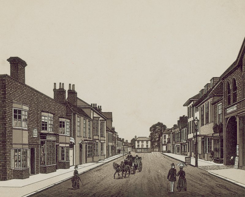High Street, Petersfield a partir do banco (litografia) de English School