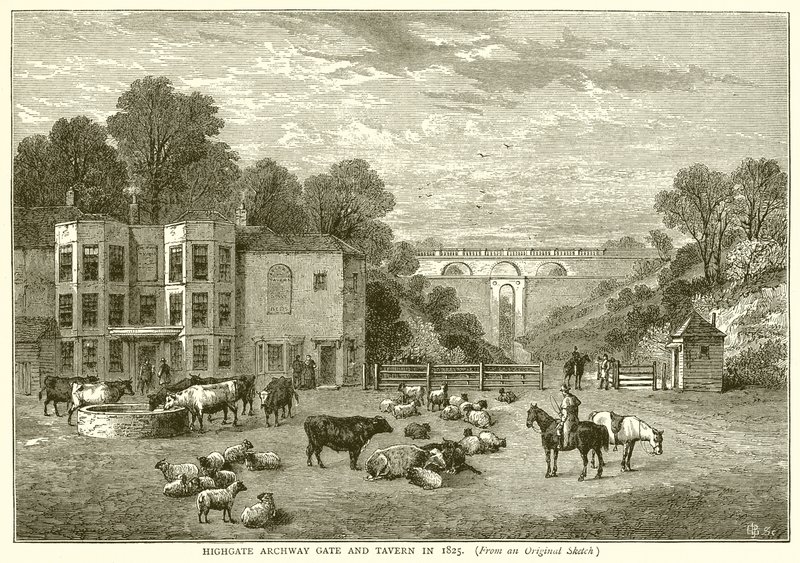 Portão Highway Archway e Tavern em 1825 de English School