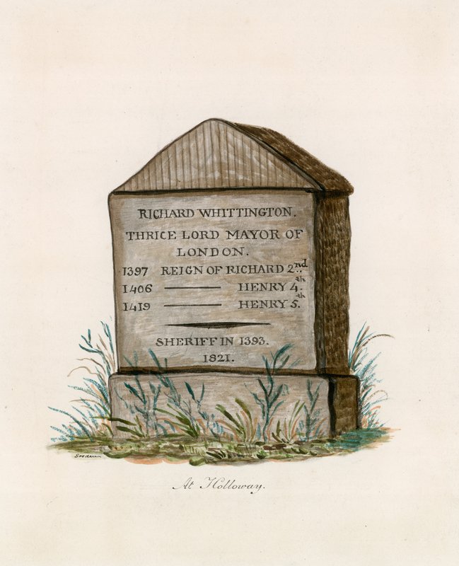 Colina de Highgate, pedra de Whittington (wc no papel) de English School