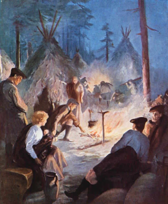 Os colonos das Terras Altas acampam nas margens da Ilha do Príncipe Eduardo de English School