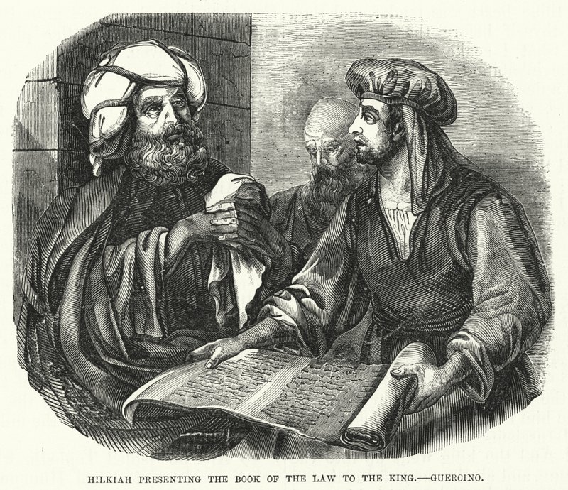 Hilkiah apresentando o Livro da Lei ao Rei, Guercino (gravura) de English School