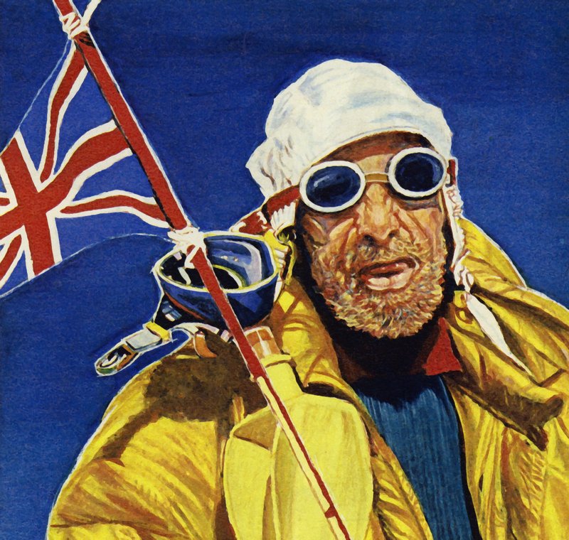 Hillary e Tenzing alcançaram o cume do Everest e planeavam a Union Jack de English School