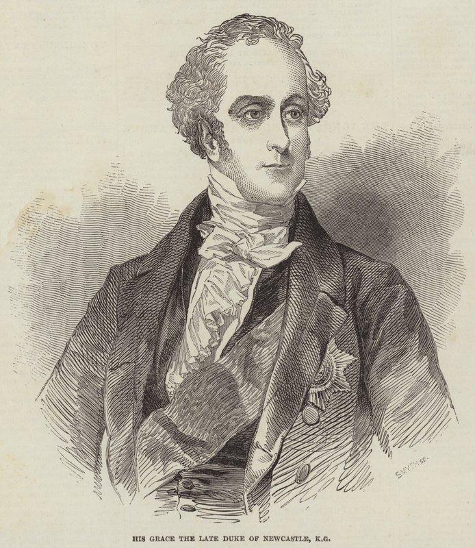 Sua Graça o falecido Duque de Newcastle, KG (gravura) de English School