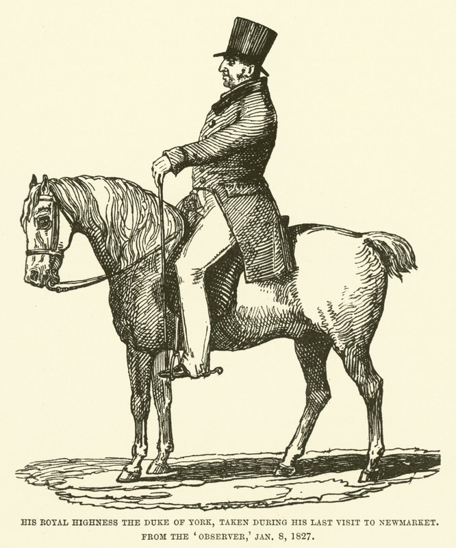 Sua Alteza Real o Duque de York, tomada durante sua última visita ao Newmarket, do Observador, 8 de janeiro de 1827 (gravura) de English School