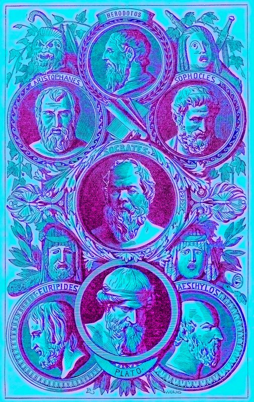 Historiadores, filósofos e dramaturgos da Grécia antiga, ilustração da história ilustrada do mundo, publicado c.1880 (imagem digital melhorada) de English School