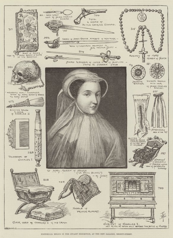 Relíquias Históricas na Exposição Stuart, na Galeria Nova, Regent-Street (gravura) de English School