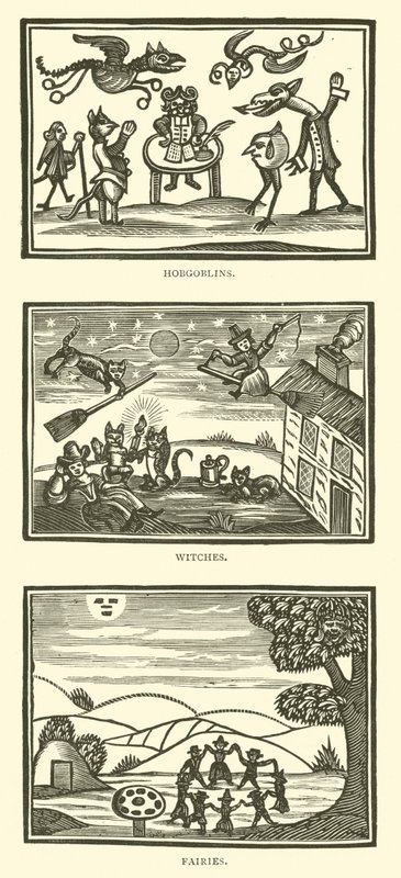 Hobgoblins, bruxas, fadas (xilogravura) de English School