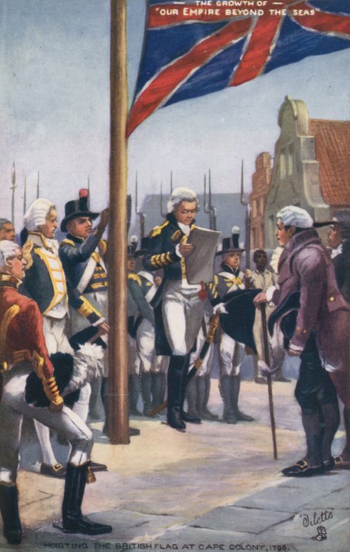 Içando a bandeira britânica em Cape Colony, 1796 de English School