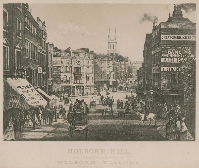 Holborn Hill, como parece anterior à construção do Viaduto de Holborn de English School
