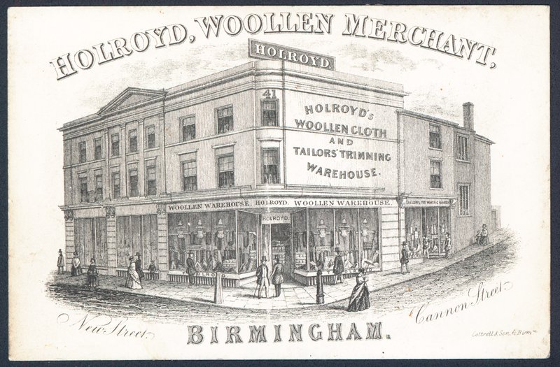 Holroyd, comerciante de lã, cartão comercial de English School