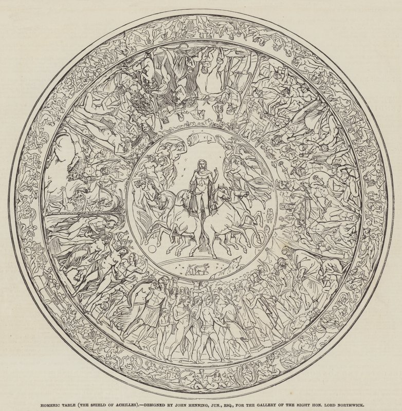 Mesa Homérica, o Escudo de Aquiles, desenhada por John Henning, Junior, Esquire (gravura) de English School