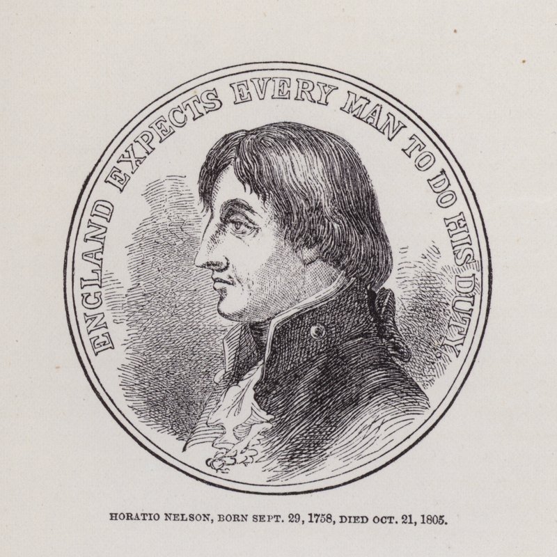 Horatio Nelson, nascido a 29 de Setembro de 1758, morreu a 21 de Outubro de 1805 (gravura) de English School