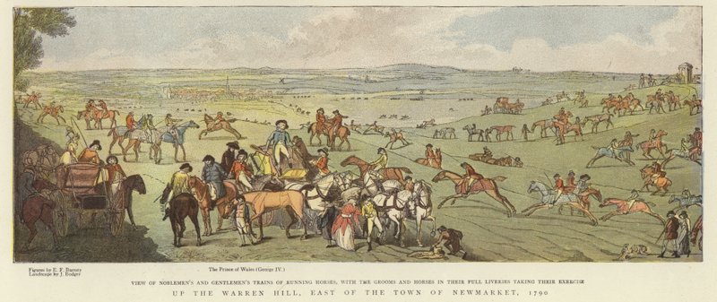 Cavalos tomando exercício até Warren Hill de English School