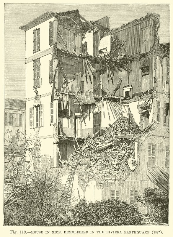 Casa em Nice, demolida no terremoto de Riviera, 1887 de English School