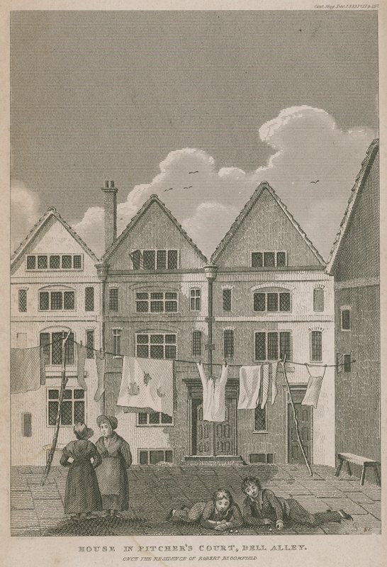 Casa em Pitchers Court, Bell Alley, uma vez que a residência de Robert Bloomfield de English School