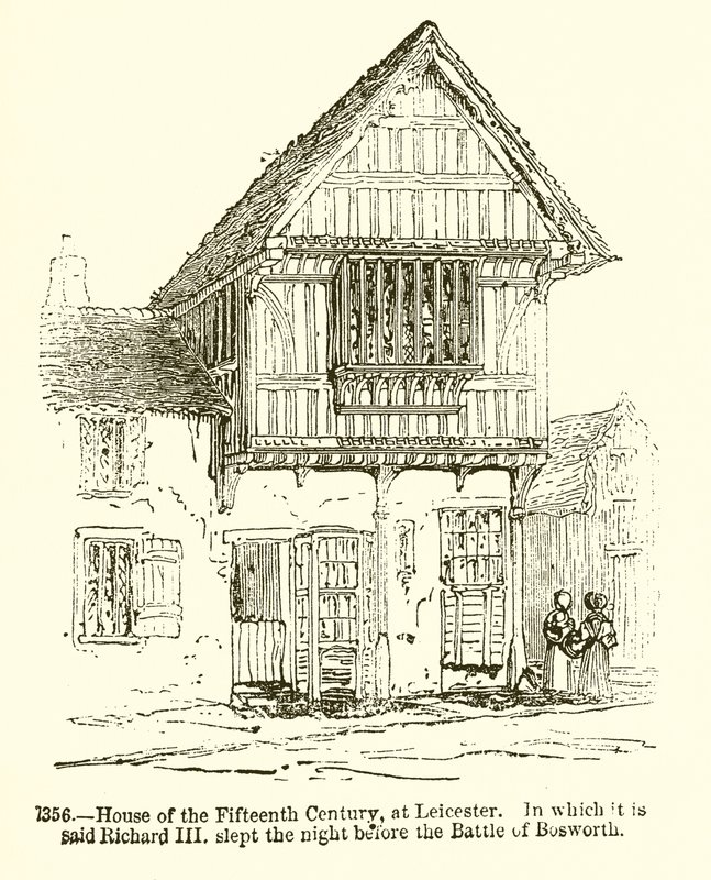 Casa do século XV, em Leicester. Em que é dito que Ricardo III dormiu a noite antes da Batalha de Bosworth de English School