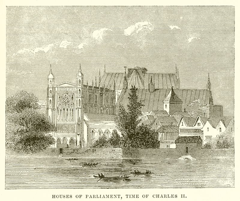 Casas do Parlamento, época de Carlos II de English School