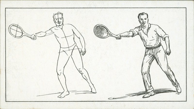 Como desenhar: Figura a jogar ténis (litografia) de English School
