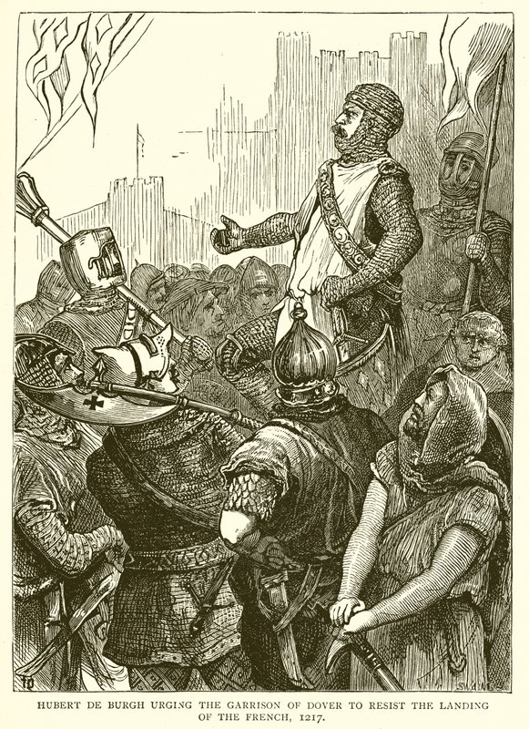 Hubert de Burgh instando a guarnição de Dover a resistir ao desembarque dos franceses, 1217 de English School