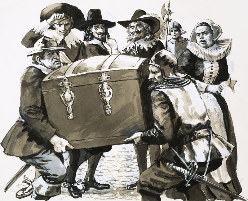 Hugo Grotius escapa da prisão da fortaleza de Loevateyn de English School