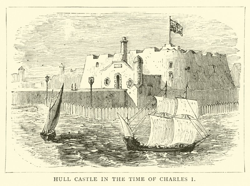 Castelo do casco no tempo de Charles I de English School