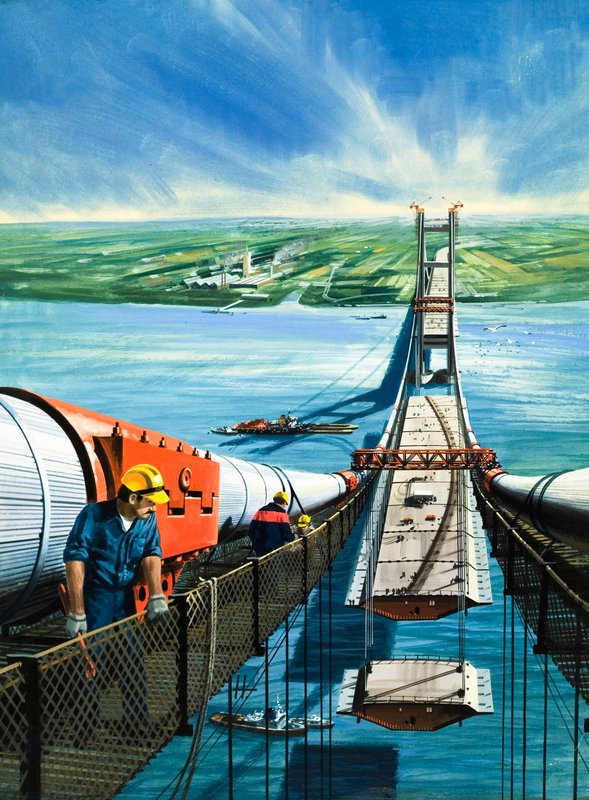 Humber Estuary Bridge em construção de English School