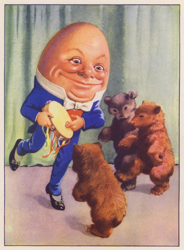 Humpty Dumpty e os Três Ursos (litografia a cores) de English School