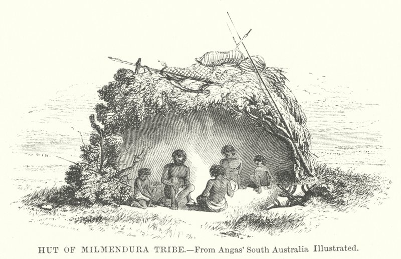 Cabana da tribo Milmendura (gravura) de English School
