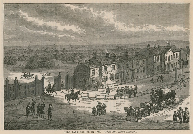 Hyde Park Corner em 1750 de English School