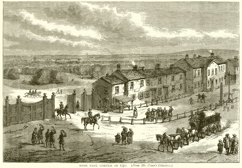 Hyde Park Corner em 1750 de English School