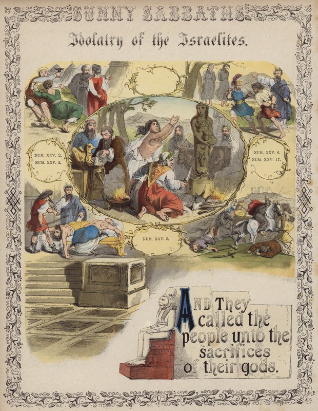 Idolatria dos israelitas (gravura colorida) de English School