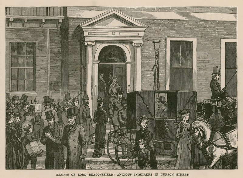 Doença de Lord Beaconsfield: inquiridores ansiosos em Curzon Street, Londres de English School